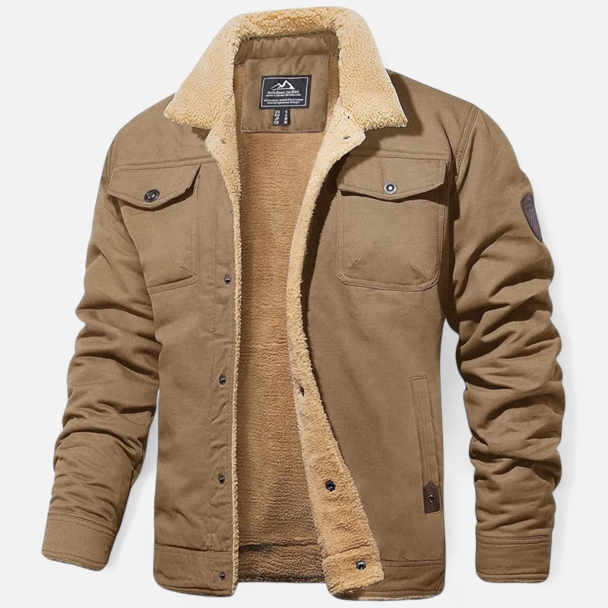Sherpa bomber jacket for men with sherpa collar and chest pockets