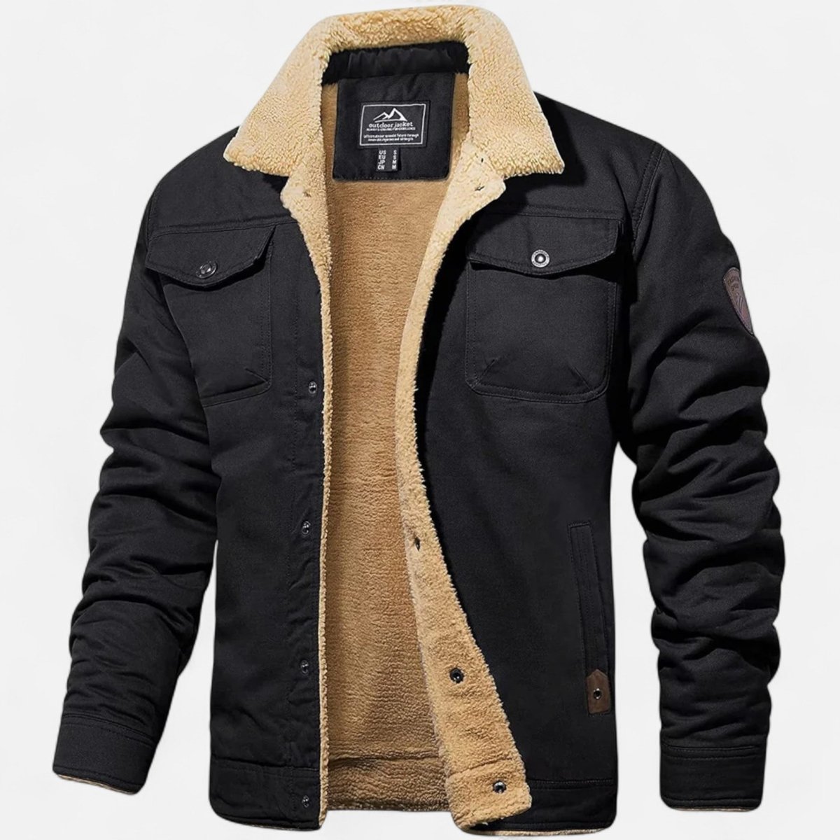 Sherpa bomber jacket for men with sherpa collar and chest pockets