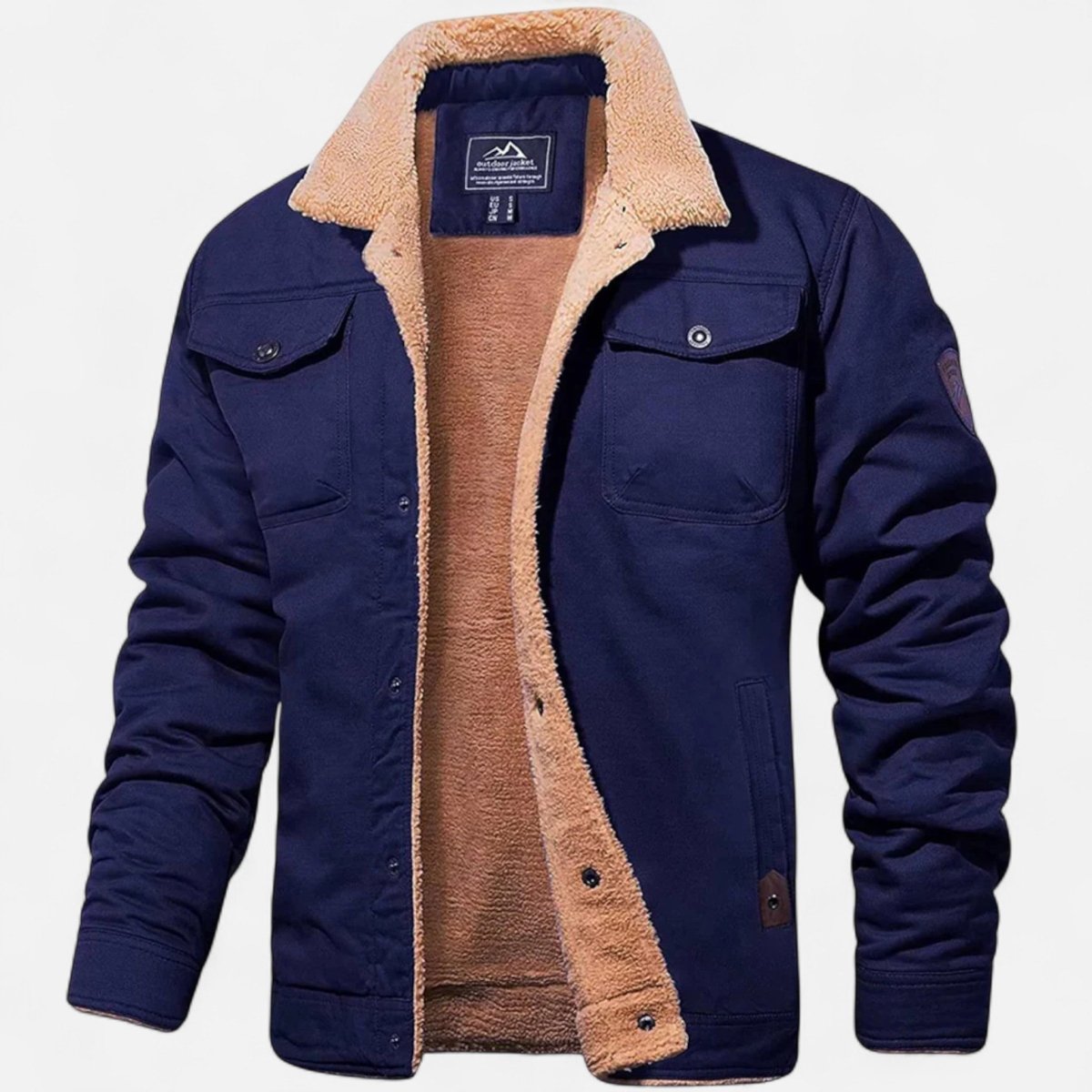 Sherpa bomber jacket for men with sherpa collar and chest pockets