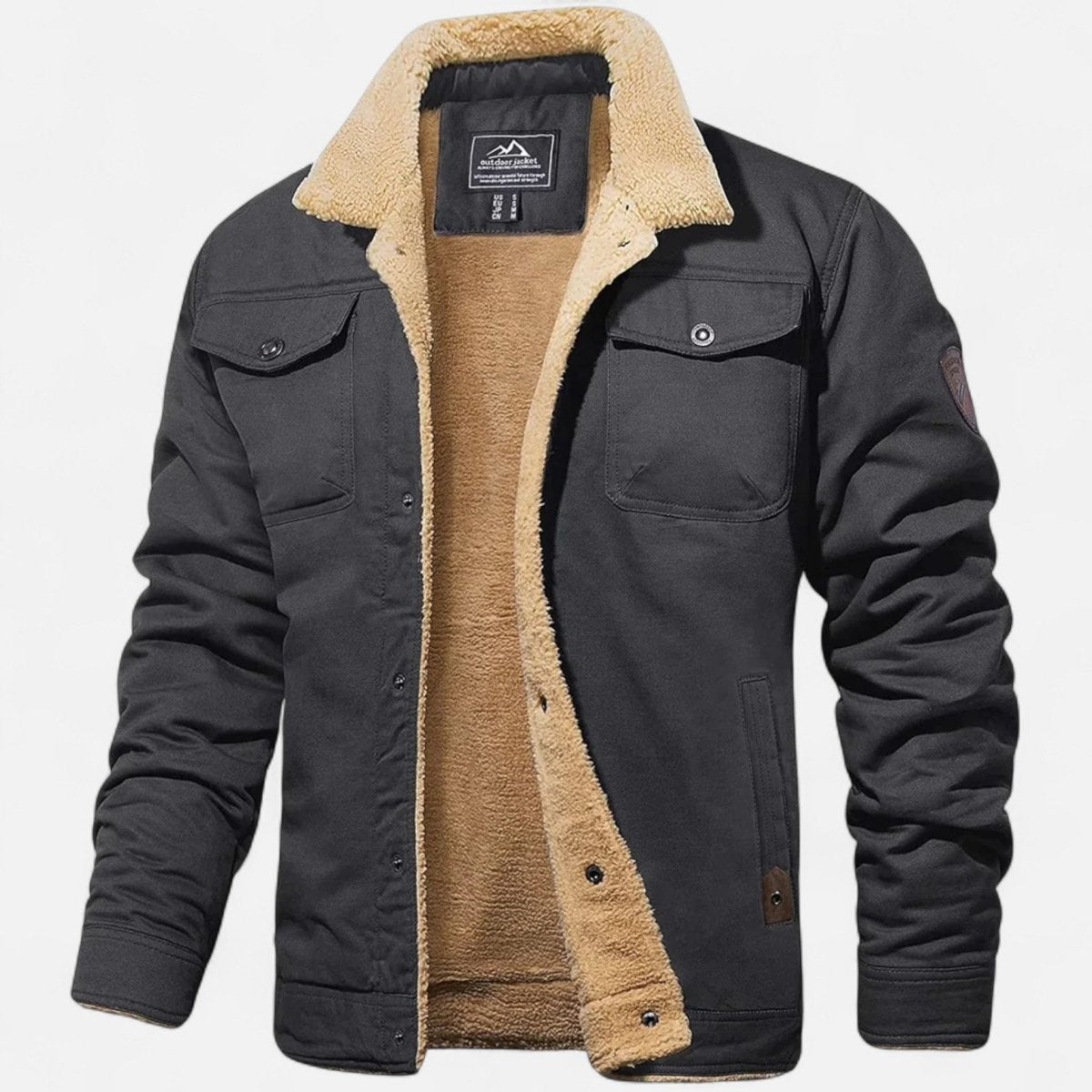 Sherpa bomber jacket for men with sherpa collar and chest pockets