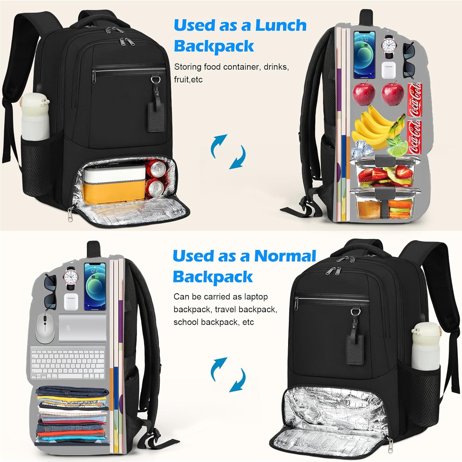 Laptop Backpack | Waterproof, USB Port, Meal Compartment