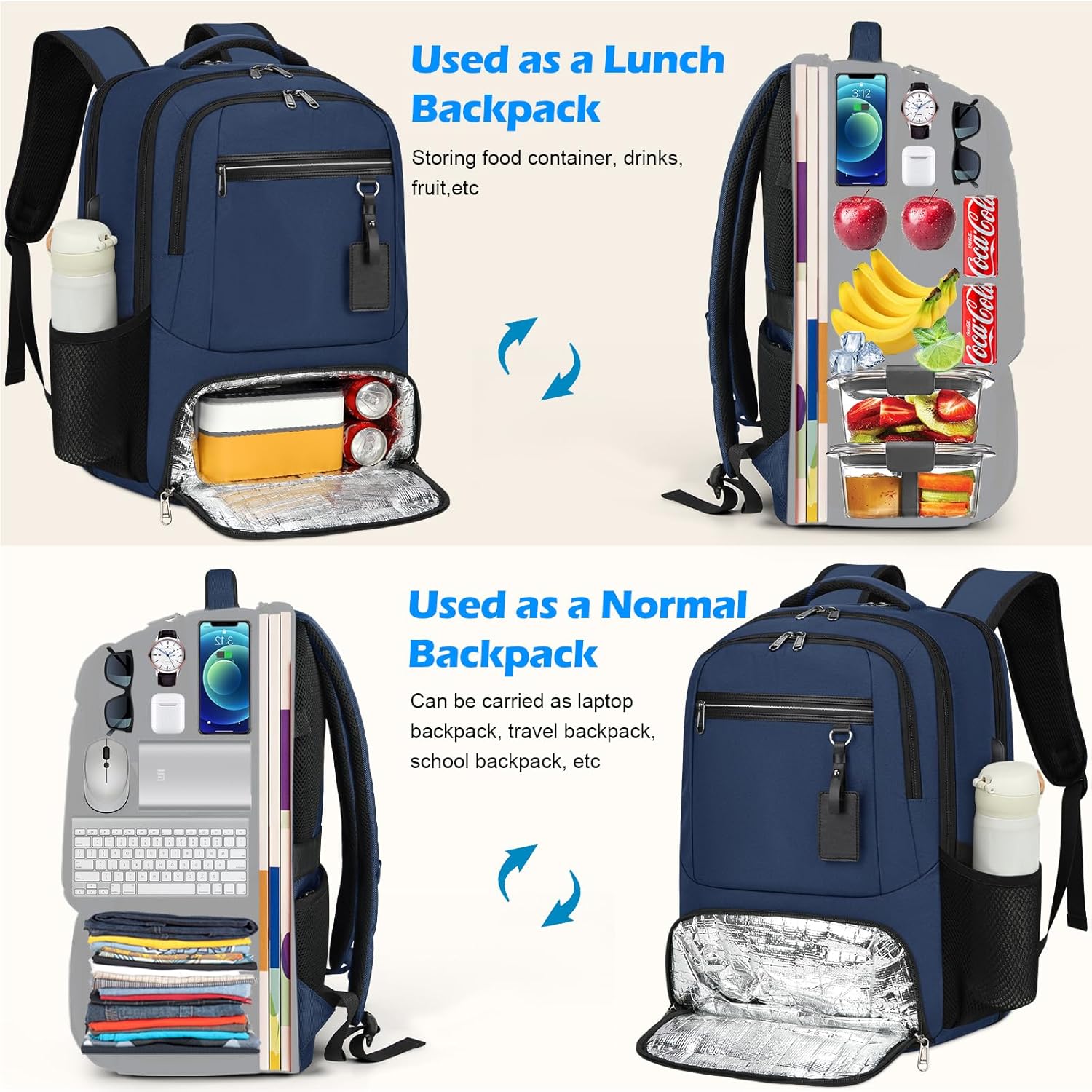 Laptop Backpack | Waterproof, USB Port, Meal Compartment