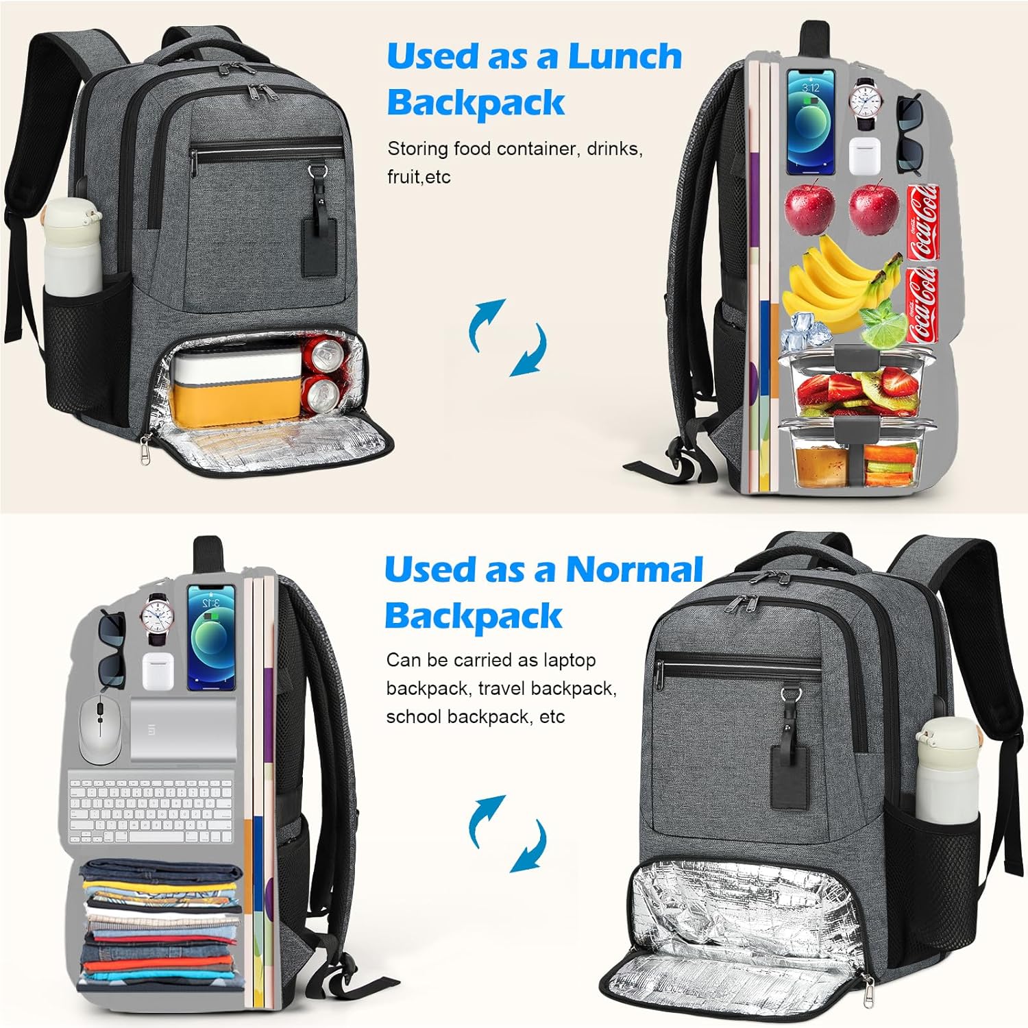 Laptop Backpack | Waterproof, USB Port, Meal Compartment
