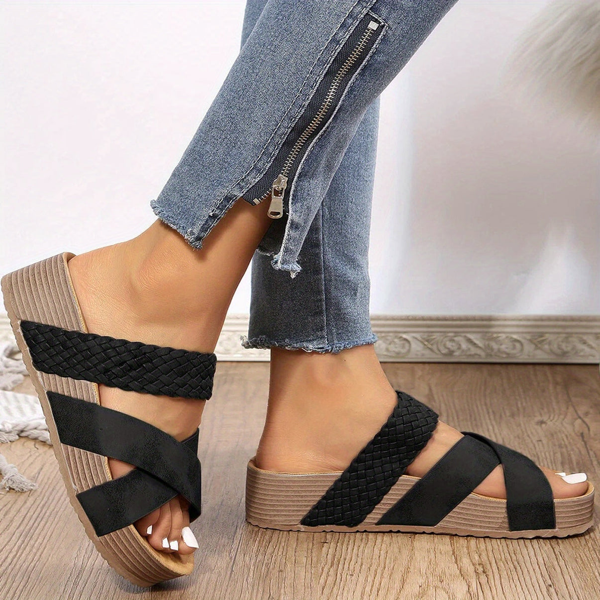 Women's Cushioned Sandals | Orthopedic Summer, Black Leather