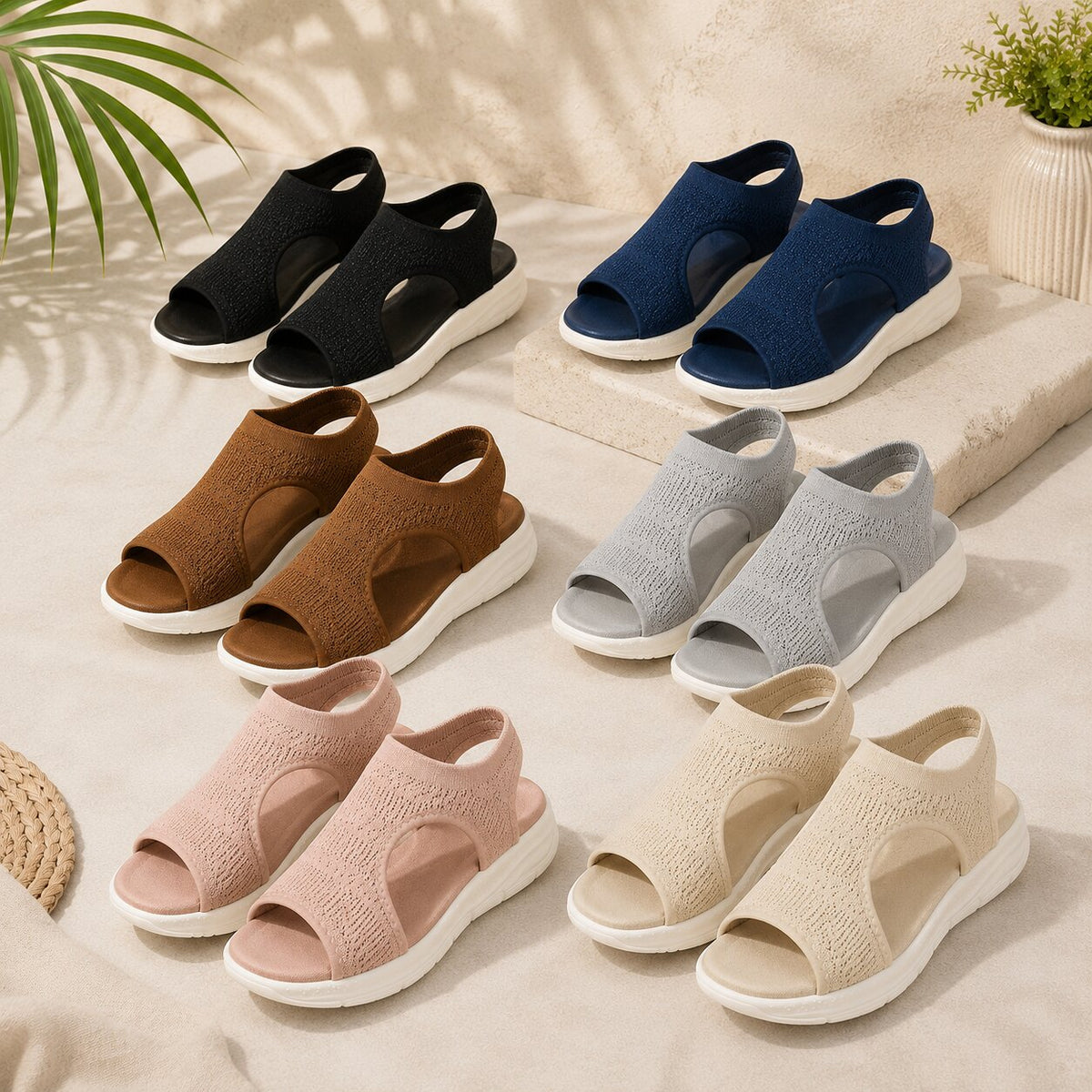 Orthopedic sandals contoured footbed womens knit slip on with arch support