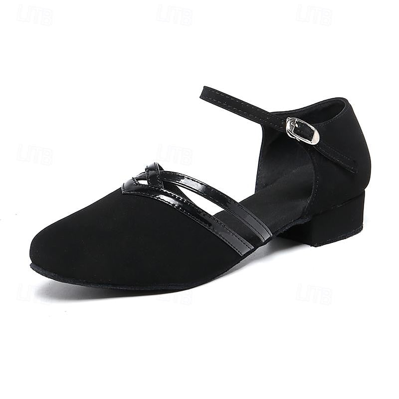 Women's Dance Shoes | Black Suede | Ankle Strap - Flat Sole