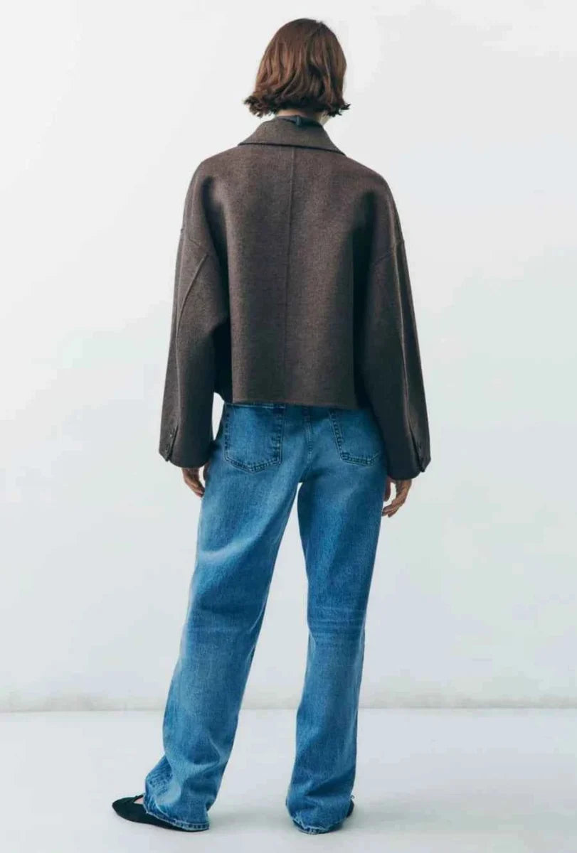 Women's Oversize Coat | Brown, High Neck, Hidden Button