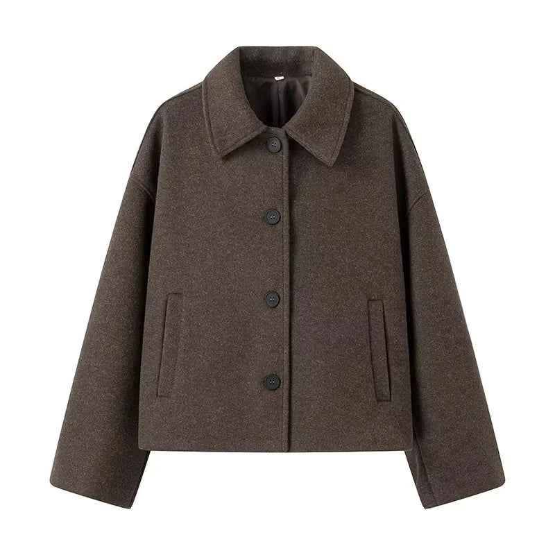 Women's Oversize Coat | Brown, High Neck, Hidden Button