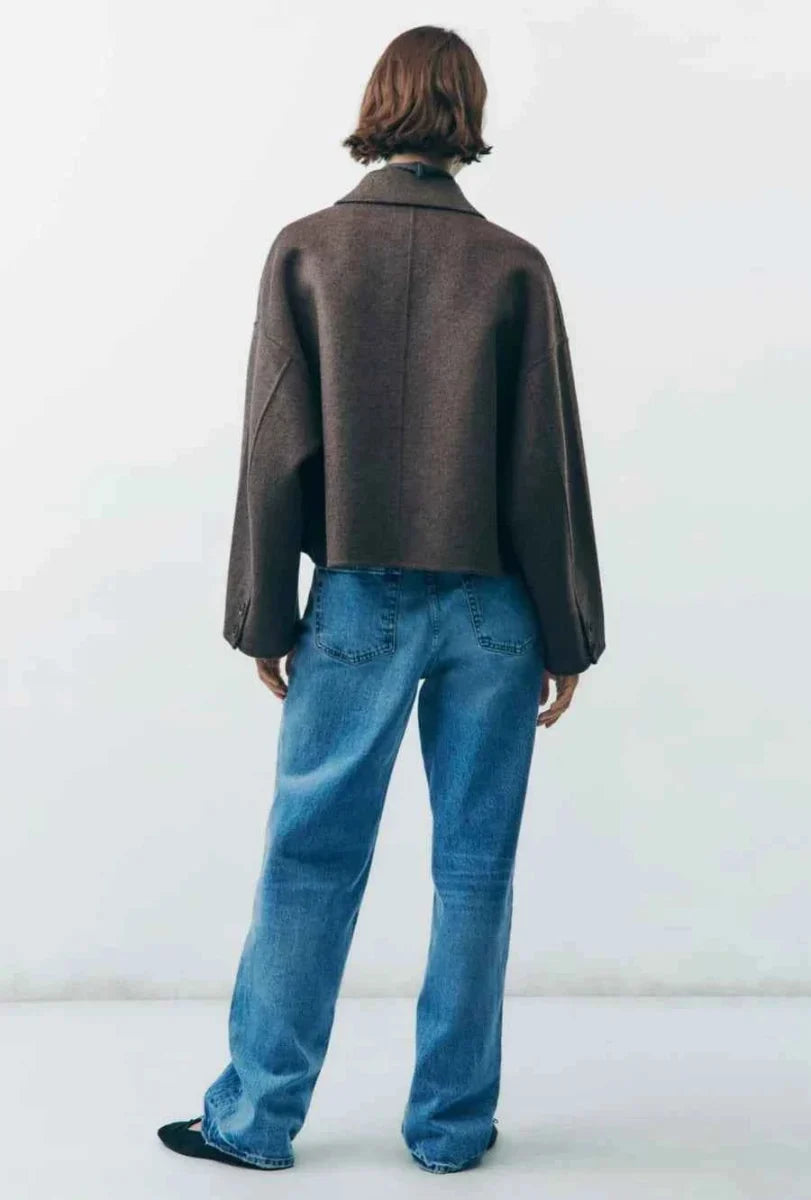 Women's Oversize Coat | Brown, High Neck, Hidden Button
