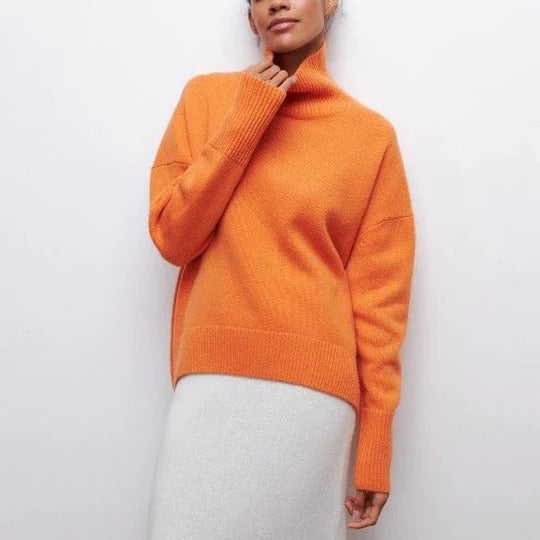 Oversized turtleneck sweater with ribbed cuffs and high collar