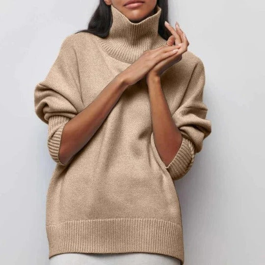 Oversized turtleneck sweater with ribbed cuffs and high collar