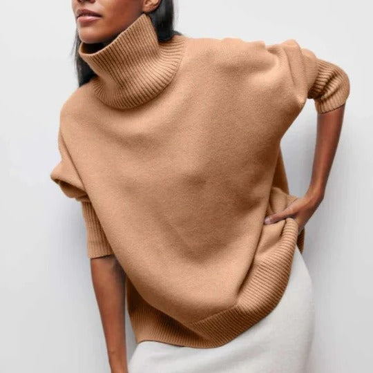 Oversized turtleneck sweater with ribbed cuffs and high collar