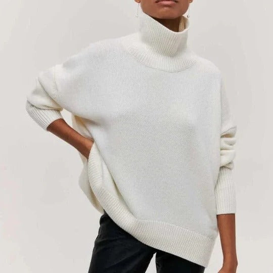 Oversized turtleneck sweater with ribbed cuffs and high collar