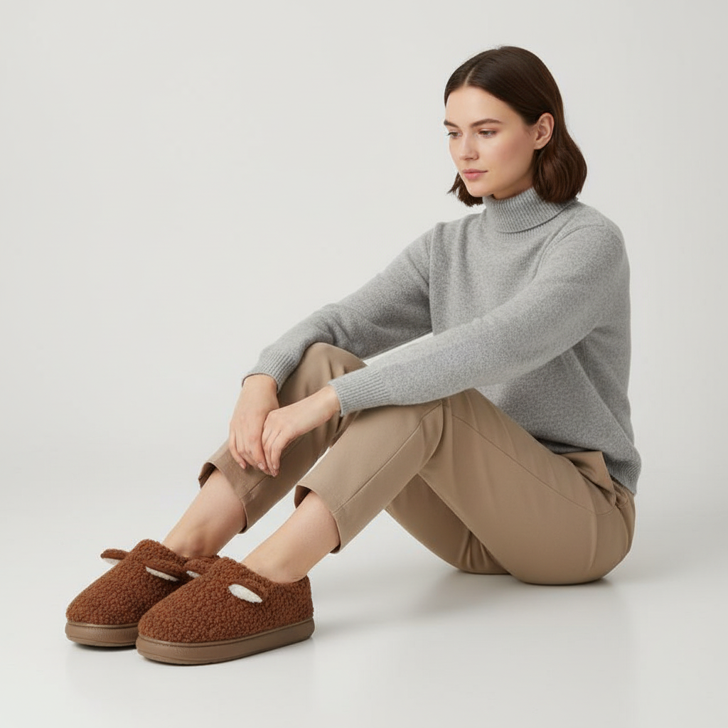 Teddy slippers women platform sole plush lined anti slip sole