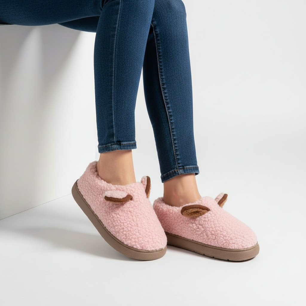 Teddy slippers women platform sole plush lined anti slip sole
