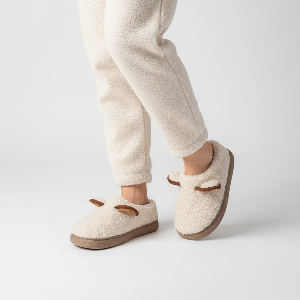 Teddy slippers women platform sole plush lined anti slip sole