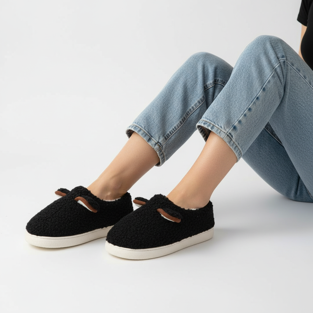 Teddy slippers women platform sole plush lined anti slip sole
