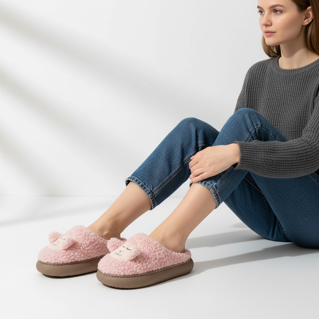 Teddy slippers women platform sole plush lined anti slip sole