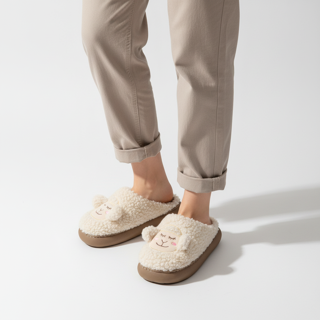 Teddy slippers women platform sole plush lined anti slip sole