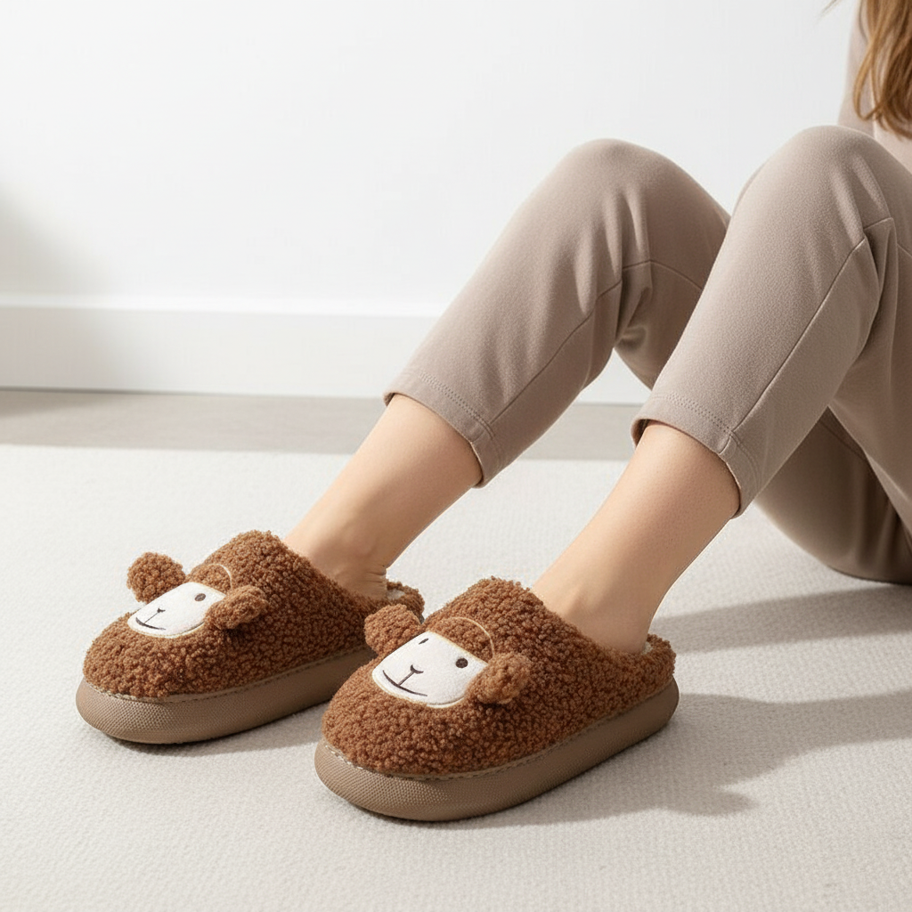 Teddy slippers women platform sole plush lined anti slip sole