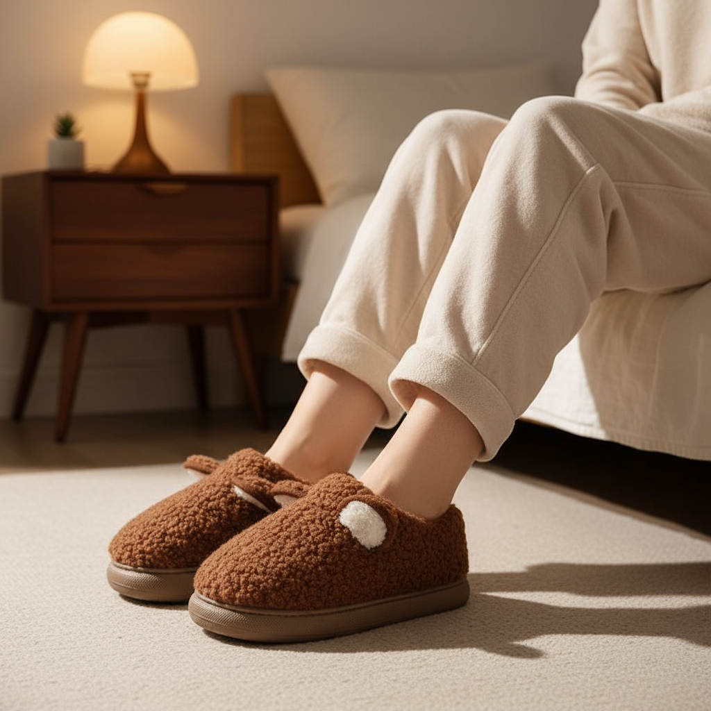 Teddy slippers women platform sole plush lined anti slip sole