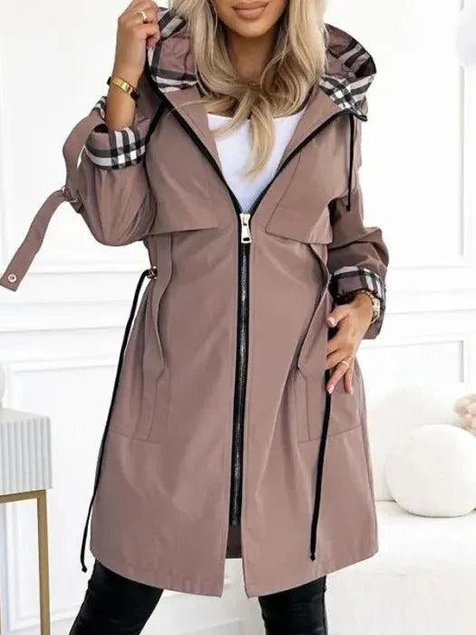 Women waterproof hooded rain jacket lightweight windproof zip coat