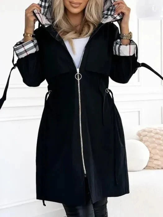 Women waterproof hooded rain jacket lightweight windproof zip coat