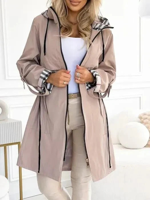 Women waterproof hooded rain jacket lightweight windproof zip coat