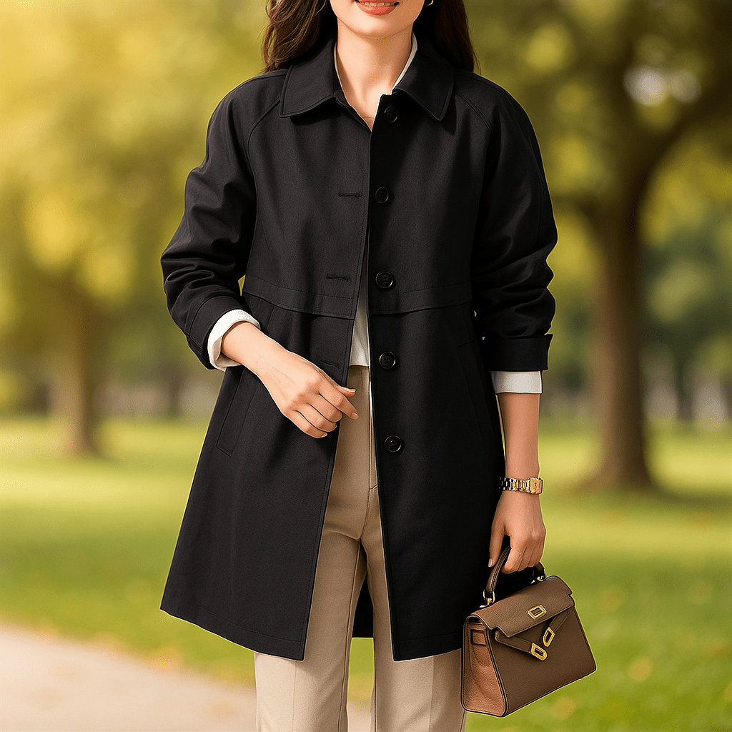 Women's Trench Coat – Tailored Fit – Classic Collar – Mid-Thigh Length