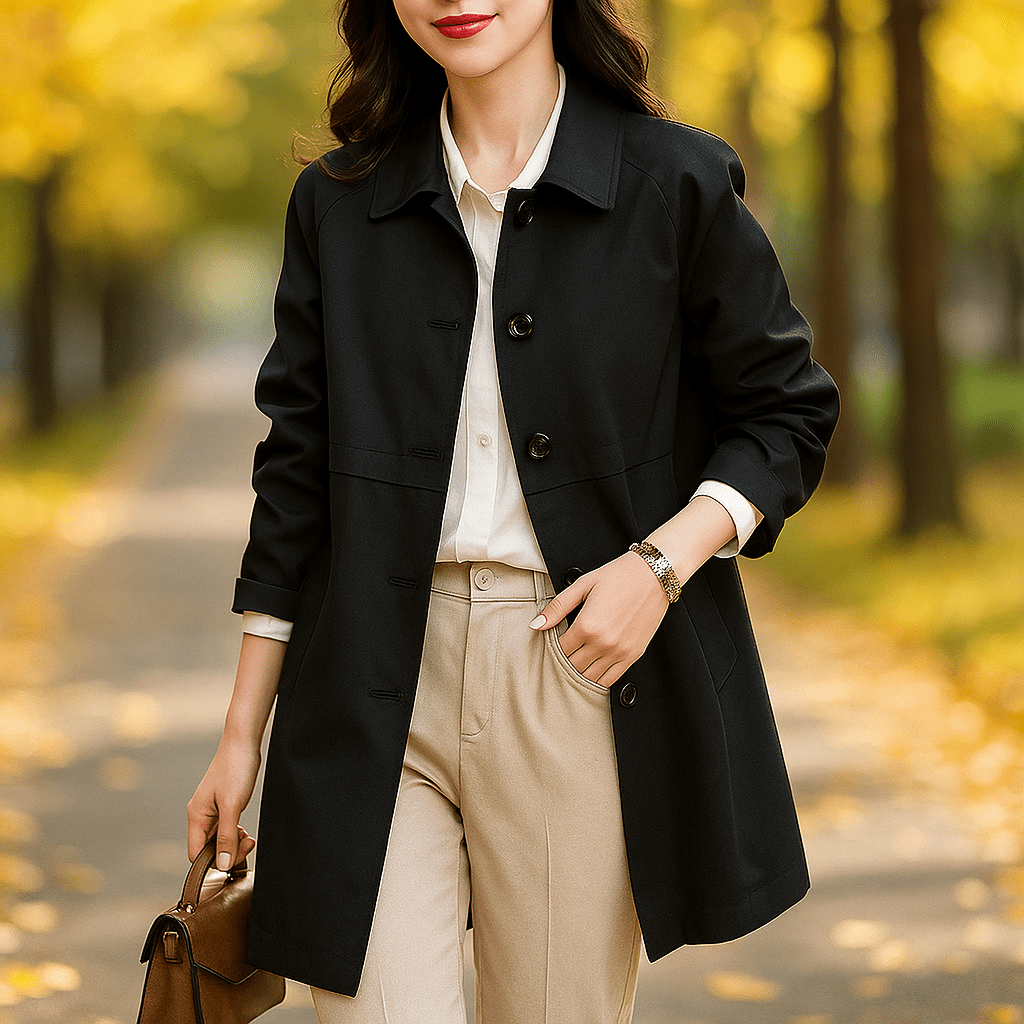Women's Trench Coat – Tailored Fit – Classic Collar – Mid-Thigh Length