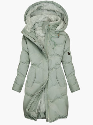 Women's long coat | Faux fur, hood | Warm for winter