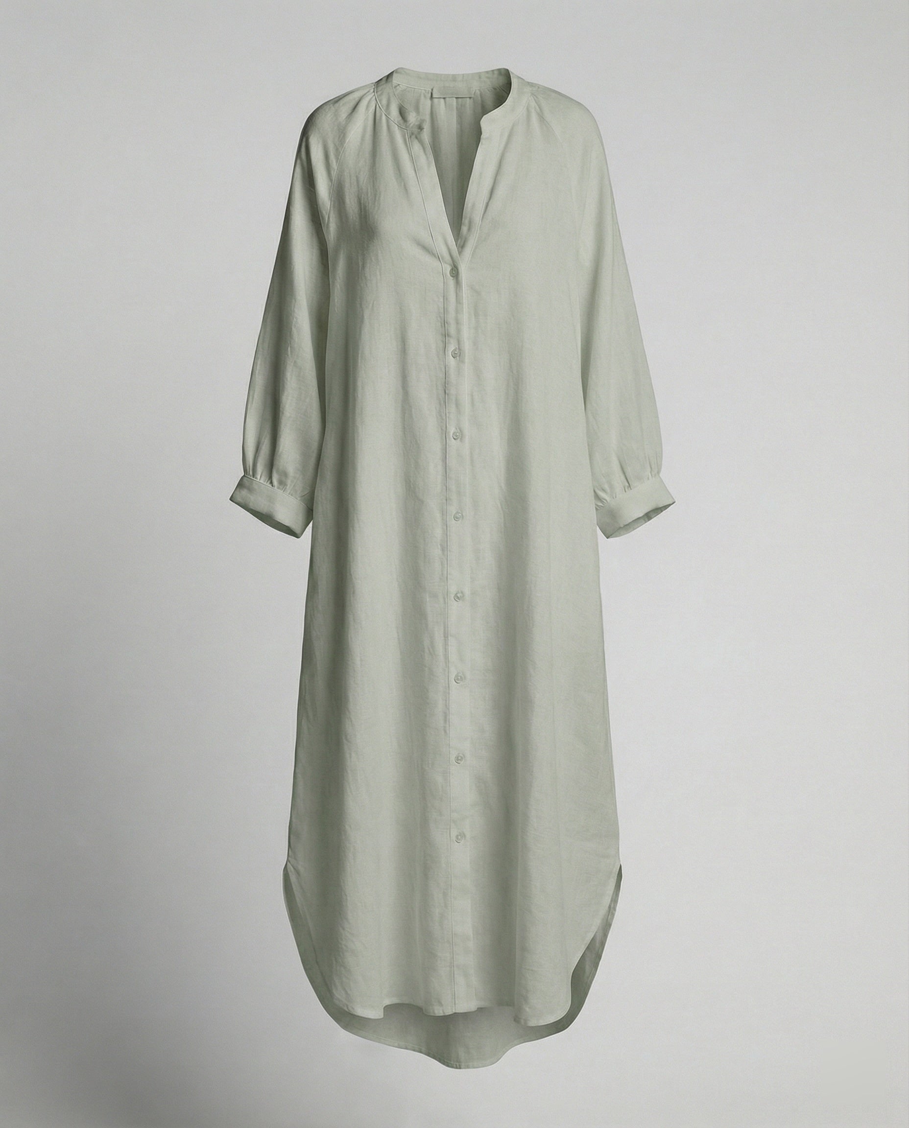Linen Loose Summer Dress | Kaftan Style, V-Neck | Balloon Sleeves