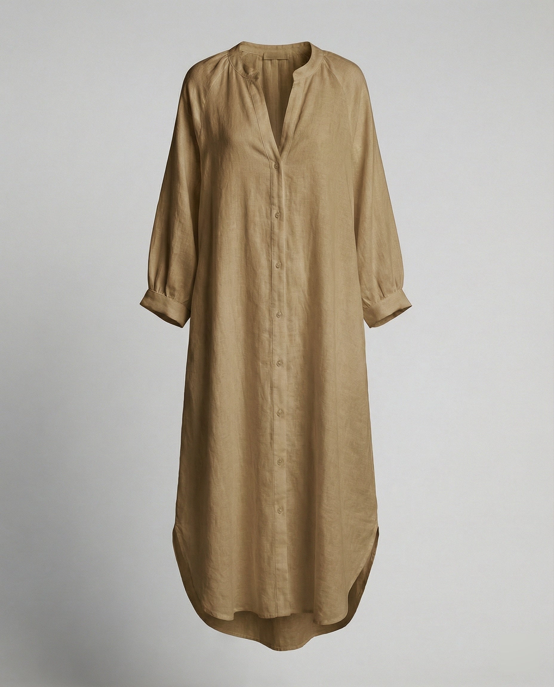 Linen Loose Summer Dress | Kaftan Style, V-Neck | Balloon Sleeves