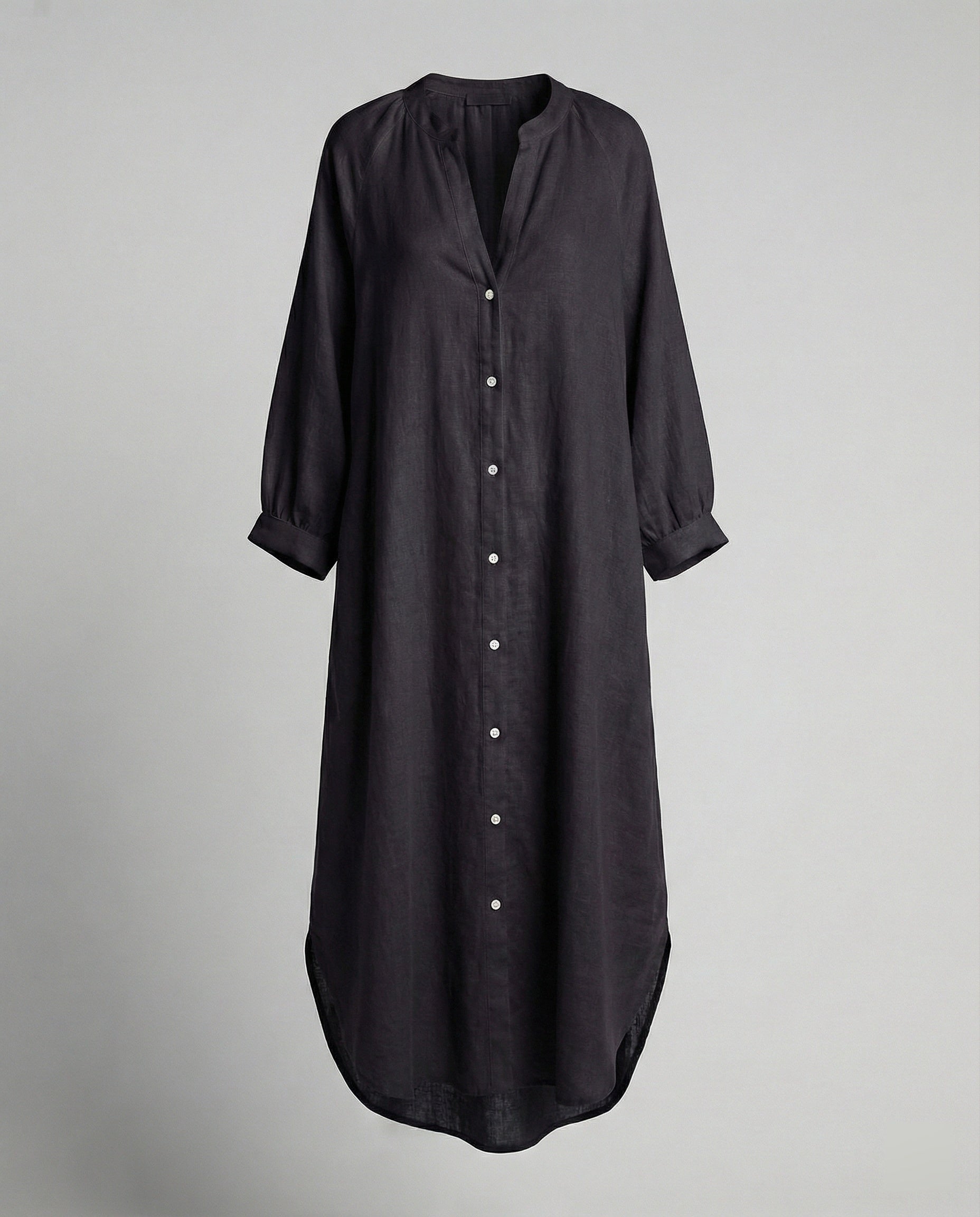 Linen Loose Summer Dress | Kaftan Style, V-Neck | Balloon Sleeves