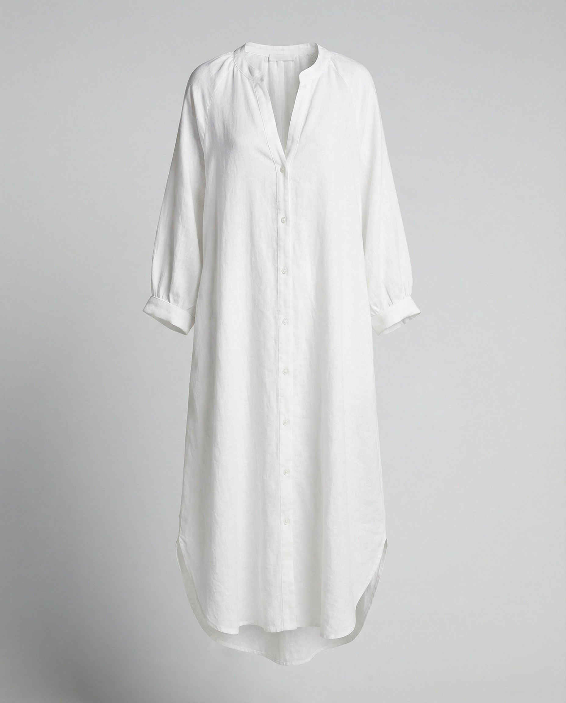 Linen Loose Summer Dress | Kaftan Style, V-Neck | Balloon Sleeves