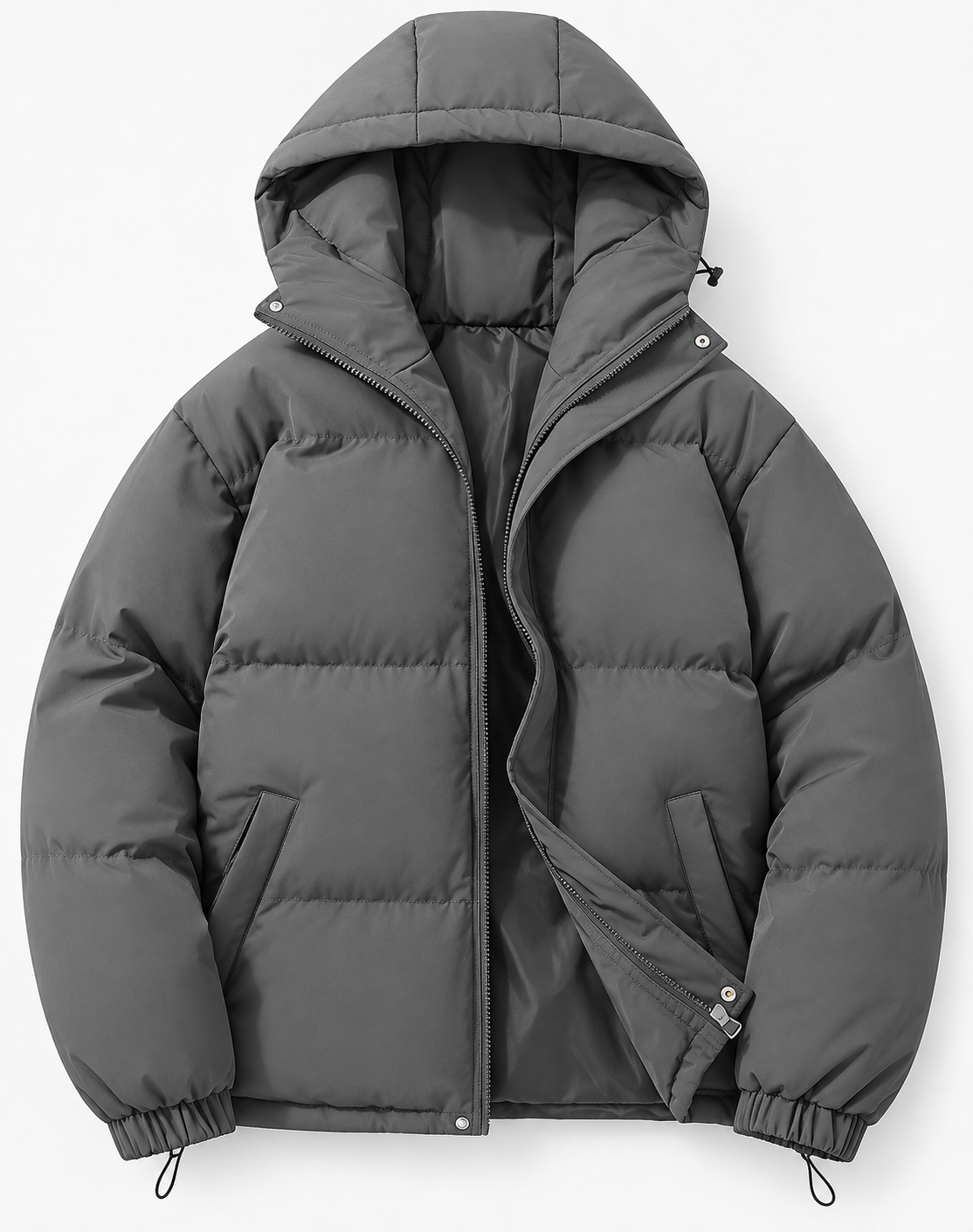 Men puffer winter jacket with hood and full zip closure