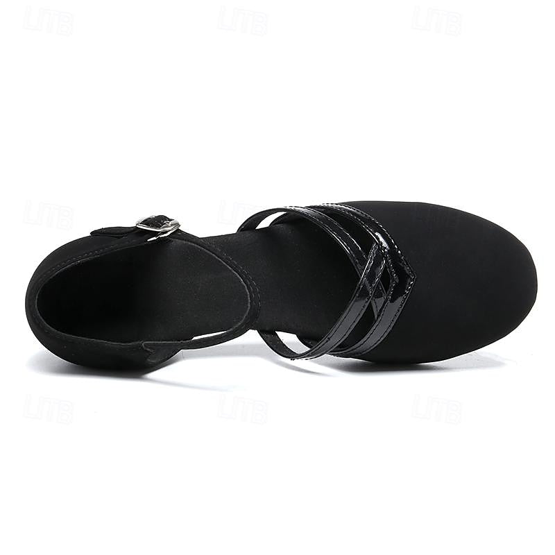 Women's Dance Shoes | Black Suede | Ankle Strap - Flat Sole
