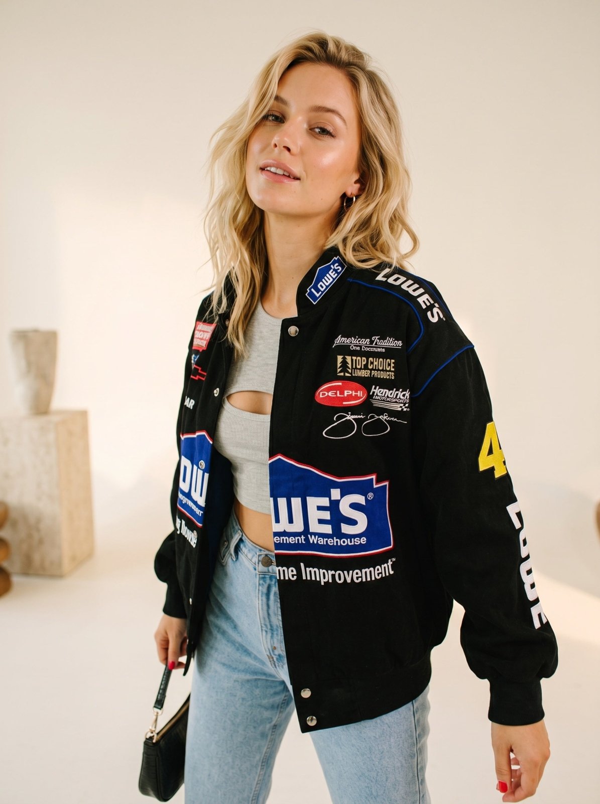 Women's Oversized Racing Jacket | Streetwear, Polyester | Yellow Black