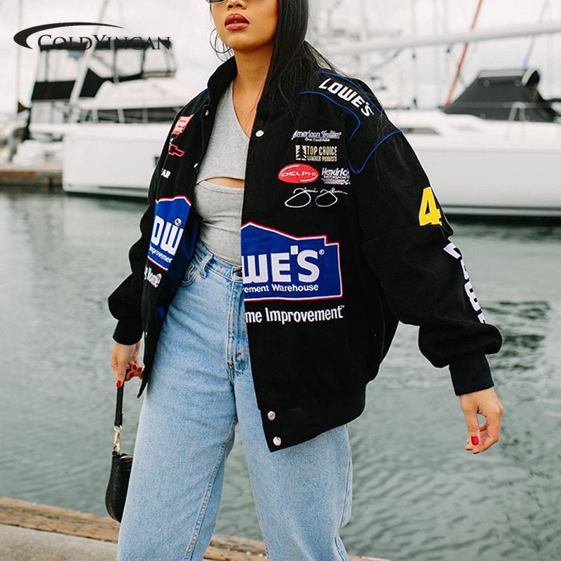Women's Oversized Racing Jacket | Streetwear, Polyester | Yellow Black