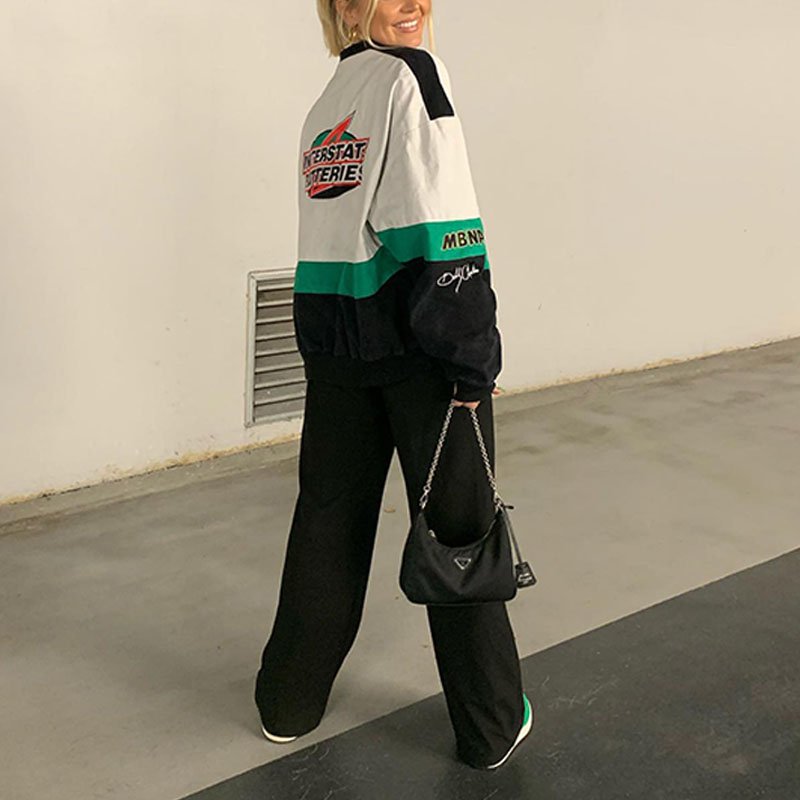 Women's Oversized Racing Jacket | Streetwear, Polyester | Yellow Black