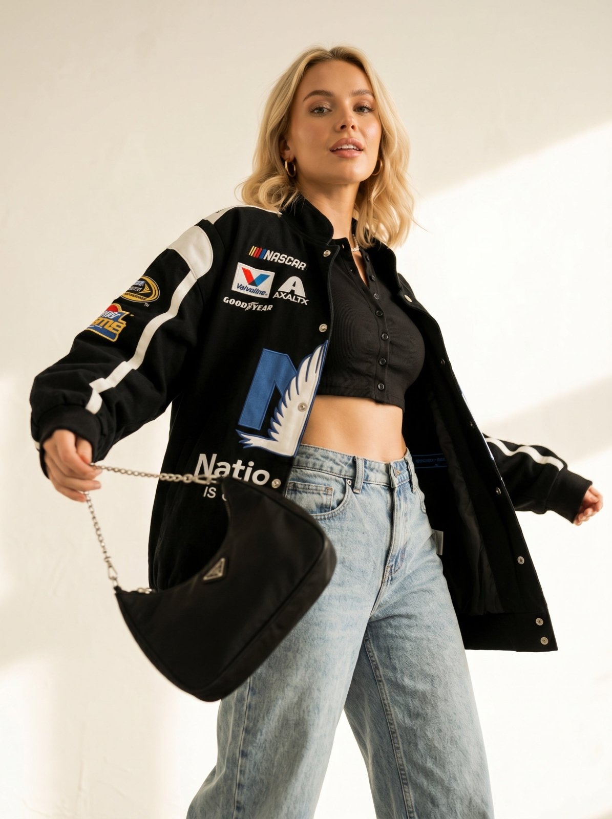 Women's Oversized Racing Jacket | Streetwear, Polyester | Yellow Black