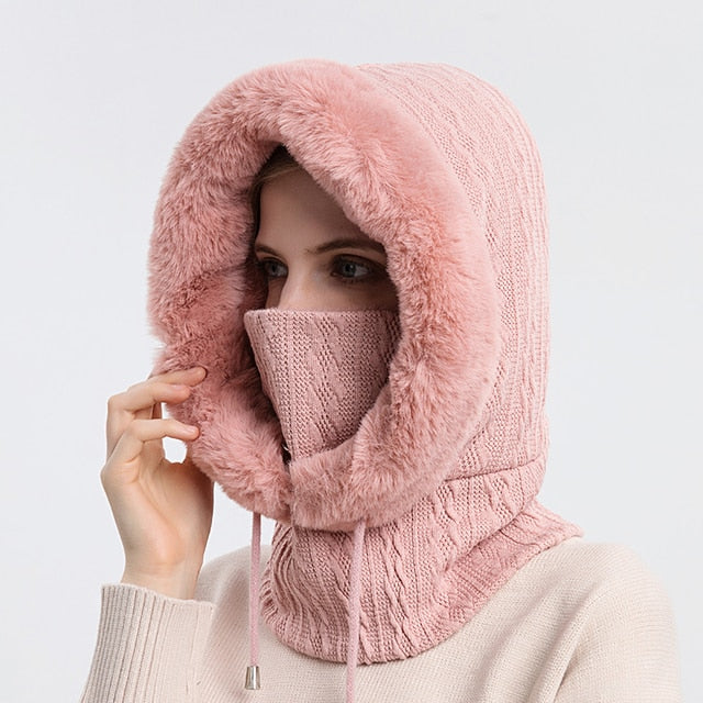 Unisex Knit Balaclava Hoodie with Faux Fur Lining