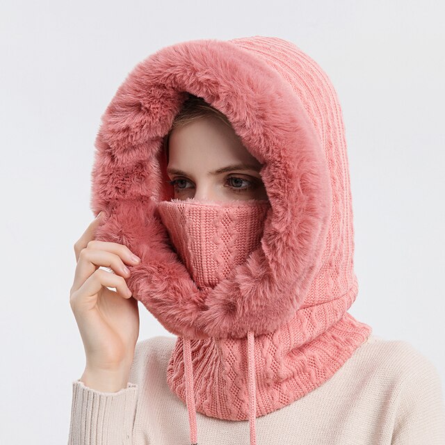 Balaclava Hoodie | Unisex Knit, Faux Fur Lined | Winter Face Cover