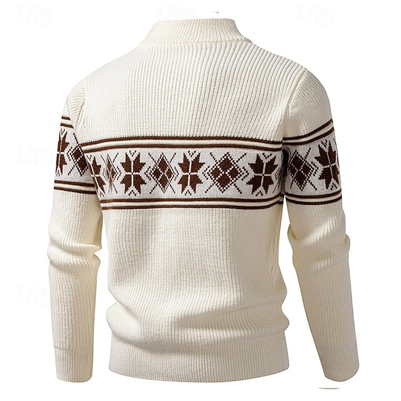 Men fair isle knitted cardigan with full zip and stand collar
