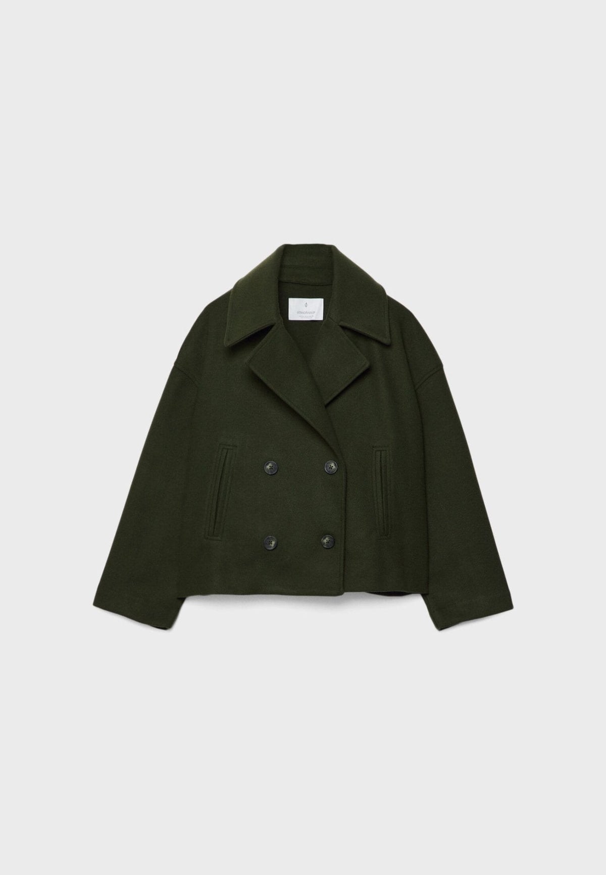 Women tailored short jacket clean lines modern structured silhouette