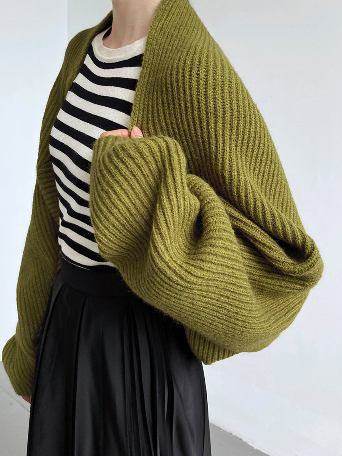 Women knit open front shrug sweater casual layering piece