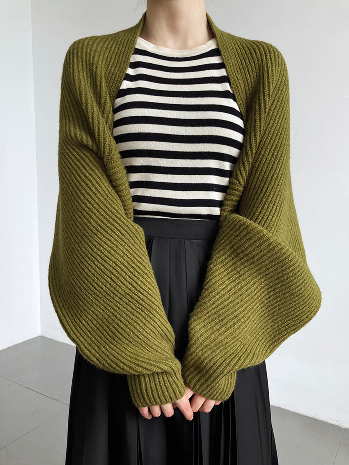 Women knit open front shrug sweater casual layering piece