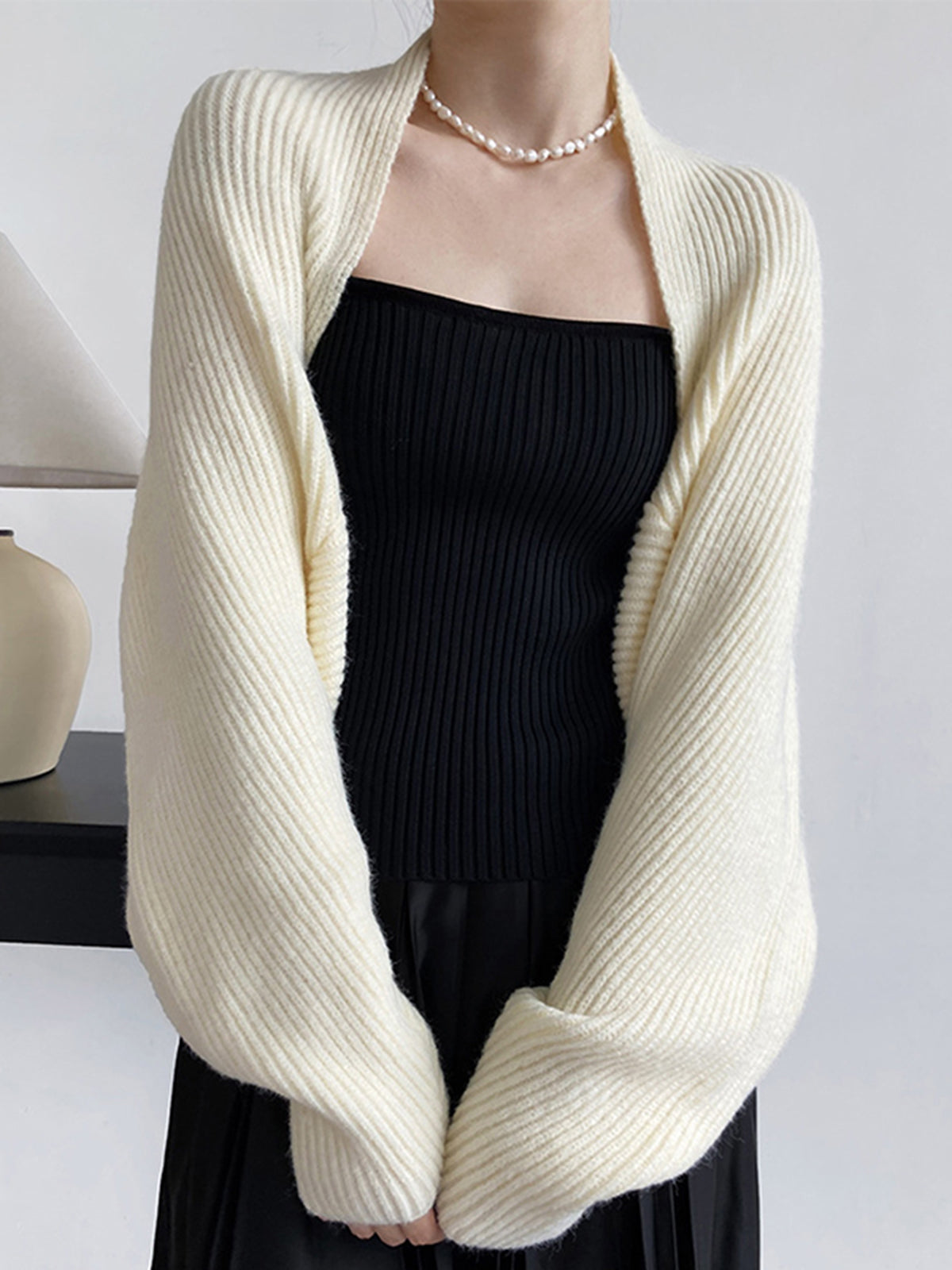 Women knit open front shrug sweater casual layering piece