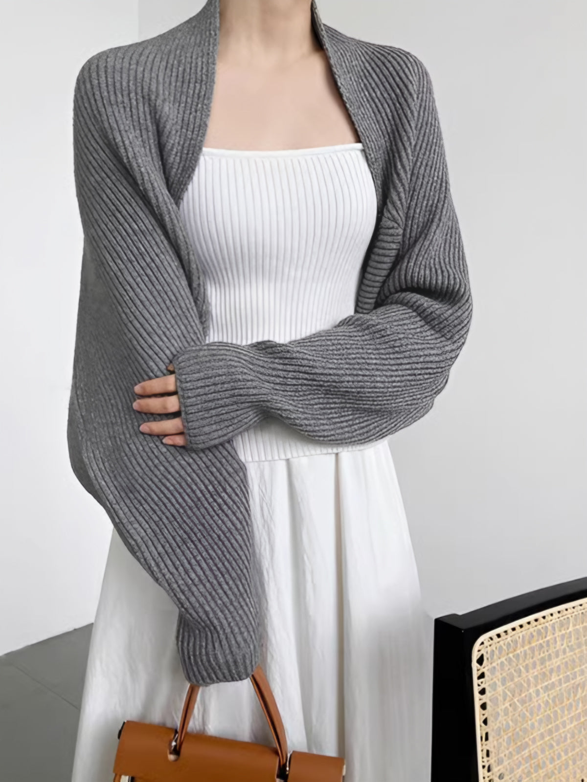 Women knit open front shrug sweater casual layering piece