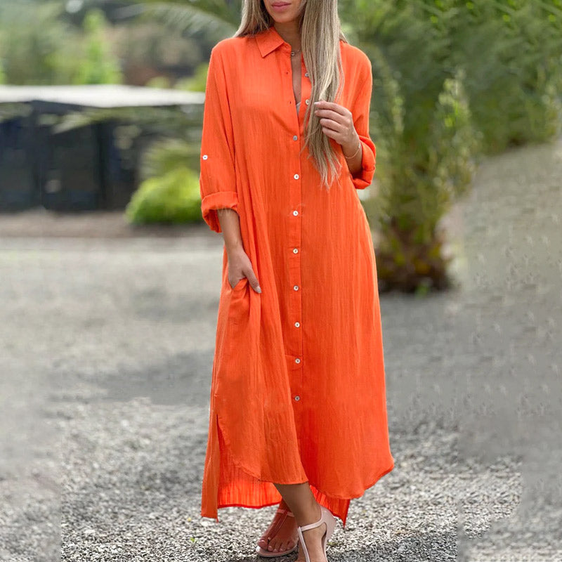 Women's Cotton Maxi Dress | Button-Down Shirt Style, White
